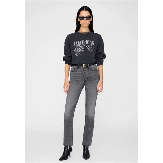 Anine Bing Spencer Leopard Sweatshirt, Washed Black 
